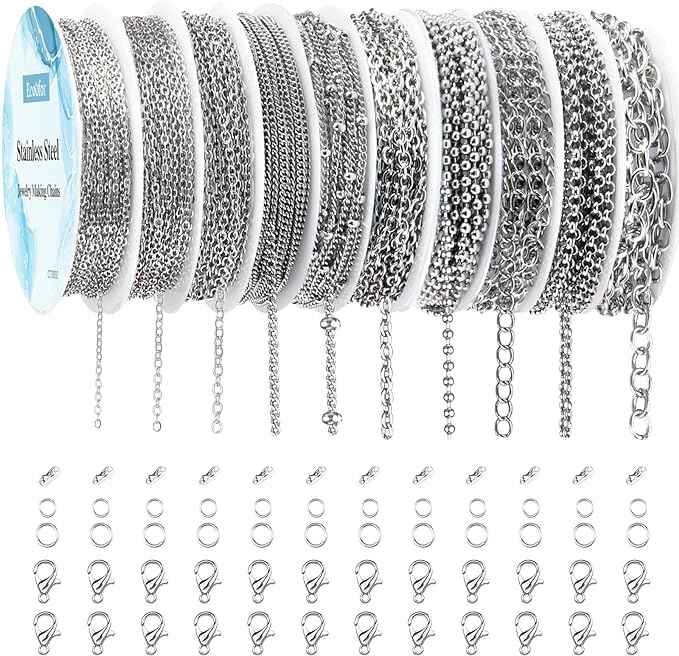 Necklace Chains for Jewelry Making, 78.7 Feet 10 Rolls Stainless Steel Jewelry by Ecoofor