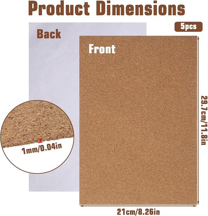 5 Pack Adhesive Cork Sheet, 1mm Thin Adhesive Cork Board Rectangle Cork Sticker - Image 2