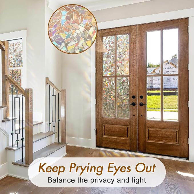 Haton Window Privacy Film, Stained Glass Rainbow Film Decorative Window Clings - Image 5