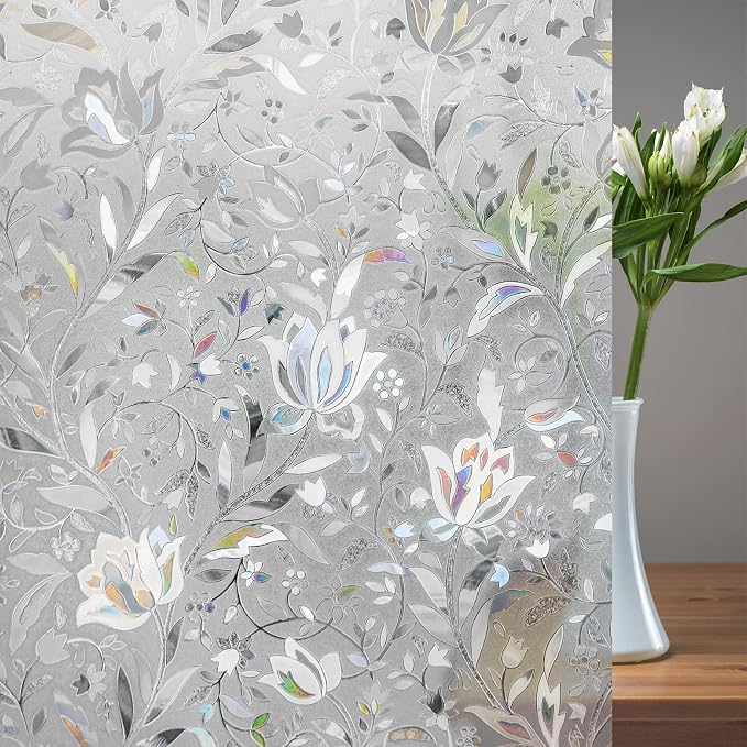 rabbitgoo Window Privacy Film, Stained Glass Cling, Tulip 29.5" x 118.1" | - Image 9