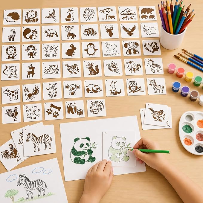 50 Pcs Large Animals Stencils for Painting, 3.93 x 3.93 Inch Animals Stencils - Image 6