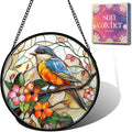 Birds and Flower Acrylic Suncatcher Faux Stained Glass Window Hanging 6.3" | by Unknown