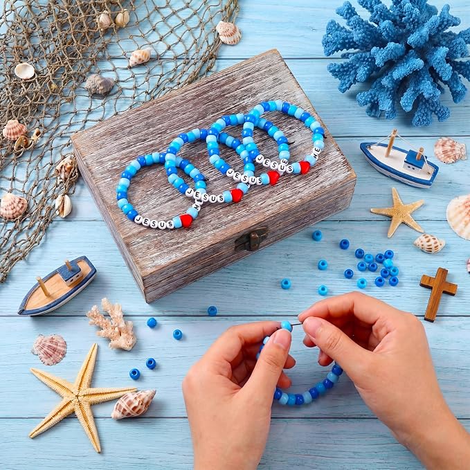 Ferreve 35 Sets Ocean Religious Bead Wristband Craft Kit Jesus Love Me Faith - Image 3