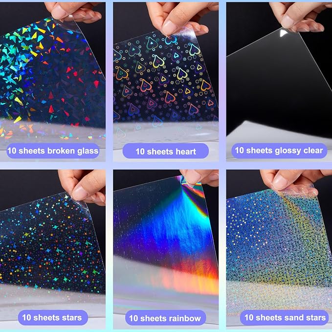 Nezyo 60 Sheet Holographic Laminate Sheet Clear Glitter A4 Size Vinyl Sticker - Image 3