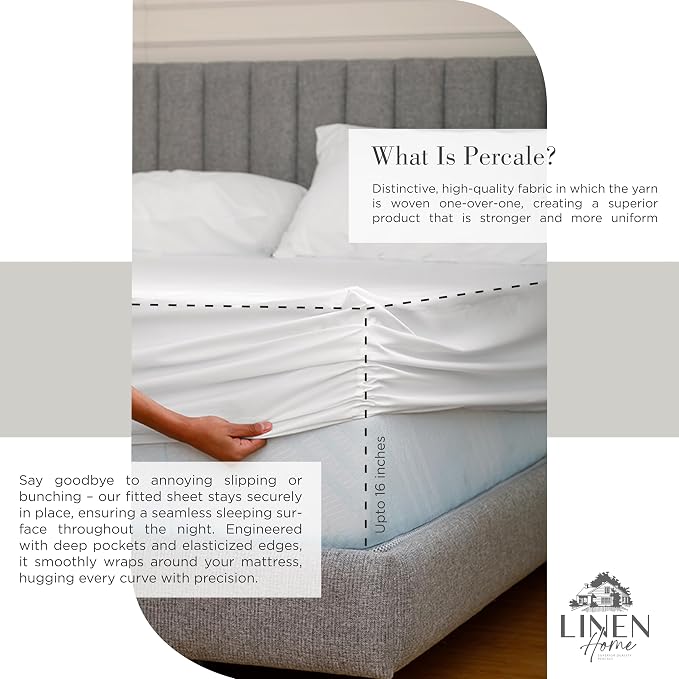 Linen Home 100% Cotton Percale Sheets Twin XL Size, Deep Pocket, 3 Pieces Set - Image 4