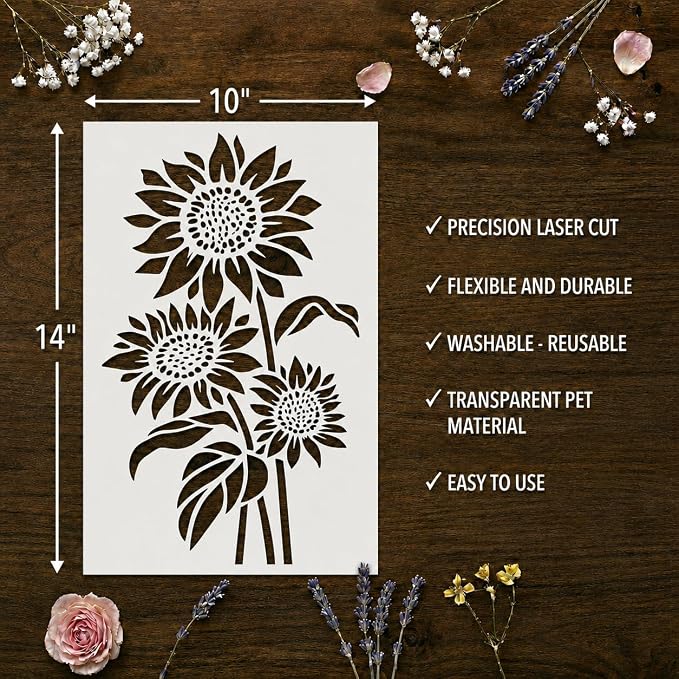 Large Flower Stencils for Painting on Wood, Canvas & Fences -10 Pc Floral - Image 9
