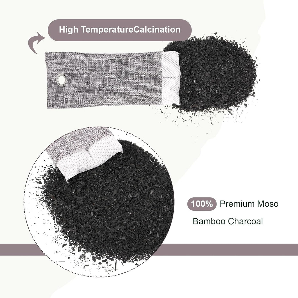 Nuanchu 24 Pcs Activated Charcoal Odor Absorber 50g/100g/200g, Air Purifying Bamboo Charcoal Bags, Natural Shoe Odor Absorber, Deodorizer Absorbers for Fresh Car Home Closet Pet Basement Smell(Grey)