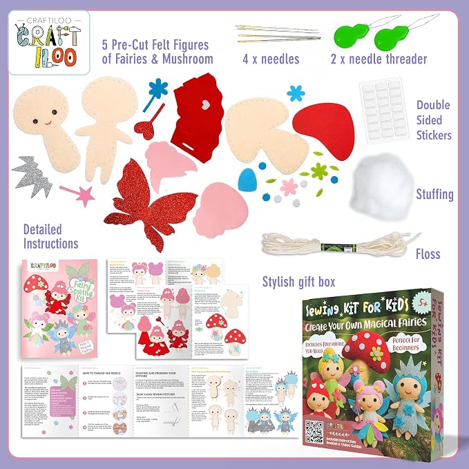 CRAFTILOO Fairy Sewing Kit for Kids Ages 5-12 – Beginner Sewing Kit - Image 5