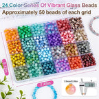 XSEINO About 1200+ PCS 6mm Ink Style Glass Beads Bracelet Making Kit, 24 - Image 3