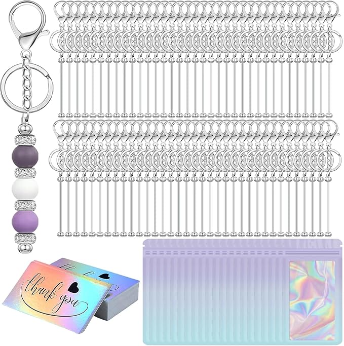 42/84/126 Pcs Beadable Keychain Bars Bulk Blank DIY Beaded Keychain Making by Unknown