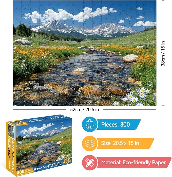 300 Pieces Nature Puzzle for Adults, Maroon Bells Mountain Lake Landscape Large - Image 2