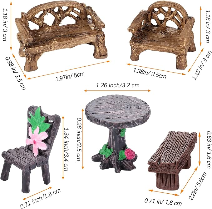 Skylety 12 Pieces Garden Furniture Ornaments Miniature Table and Chairs Set - Image 2