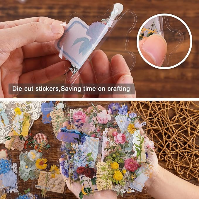 Dizdkizd Die Cut Gold Foil Floral Stickers, Transparent Aesthetics Sticker Set - Image 2