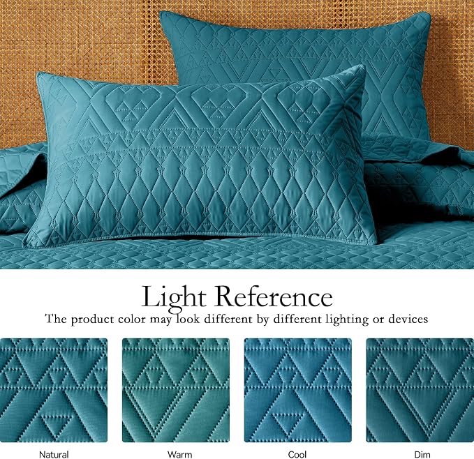 akkialla Twin Quilt Set, Teal Lightweight Microfiber Bedspread Coverlet - Image 5