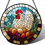 DASTOLL Stained Glass Window Hanging White Chicken Hatching Eggs Large 15" by DASTOLL