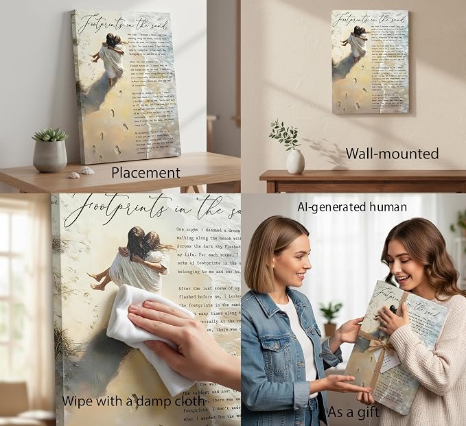 YOXORDQ Footprints in the Sand Poem Wall Art-Wrapping Canvas-12x16in | - Image 2