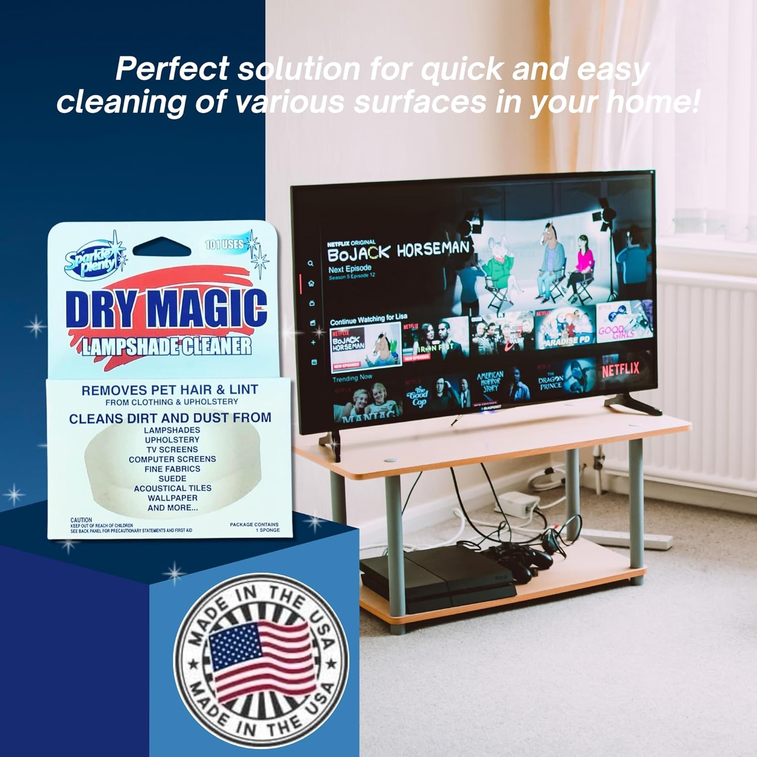 Sparkle Plenty Dry Magic Lampshade Cleaner - Pet Hair Removal Tool for Clothes & Upholstery - Lint Trap Cleaning Tool - Dust Cleaner for Lampshades, Electronic Screen, Fabrics, Tile, Wallpaper & More