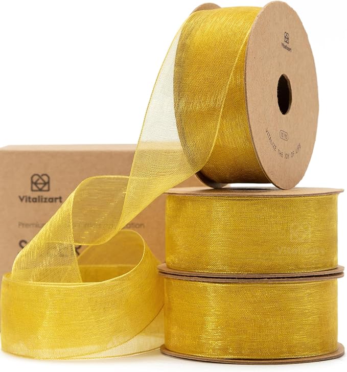 Vitalizart Gold Organza Ribbon for Gift Wrapping 1 inch x 30 Yd 3 Rolls *10Yd by Vitalizart