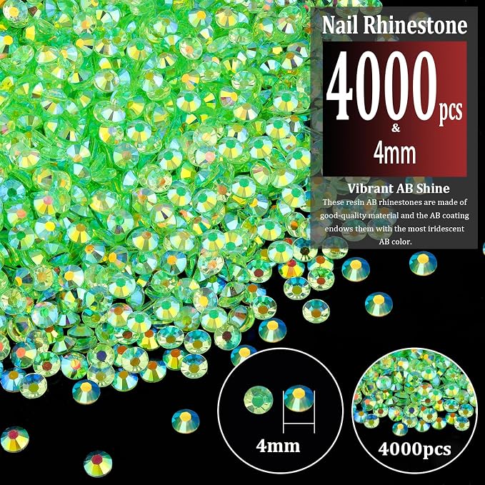 4000pcs 4mm Resin Rhinestones Bulk, Transparent Grass Green AB Flatback Round - Image 2
