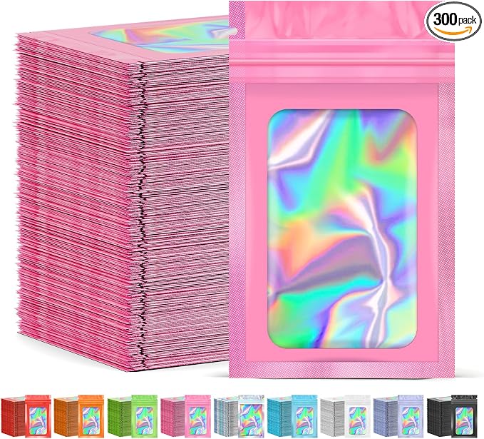 JETMORE 300 Pcs Mylar Bags, Smell Proof Bags Foil Pouch, Holographic Resealable by Jetmore