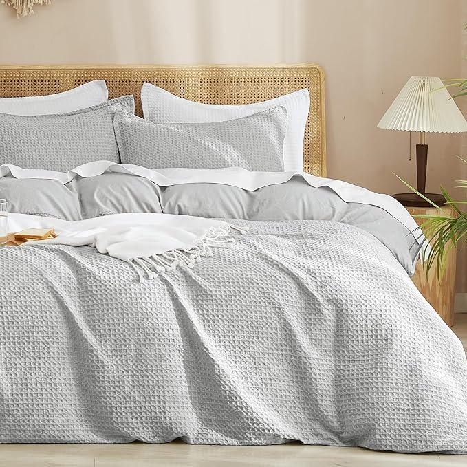 PHF Waffle Weave Duvet Cover Set King Size, No Snagging Ultra Soft Luxury by PHF