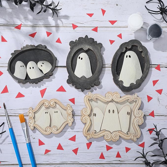 Simgoing 12 Set Wood Ghost DIY Frames Decorating Craft - Image 4