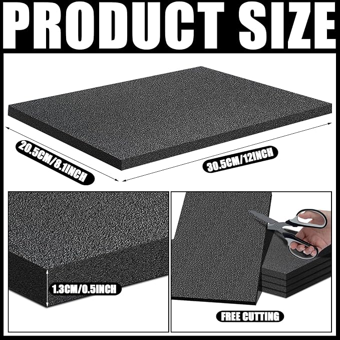 32 Pcs 12" x 8" x 0.5" Polyethylene Foam Sheets Black Foam Padding - Image 2
