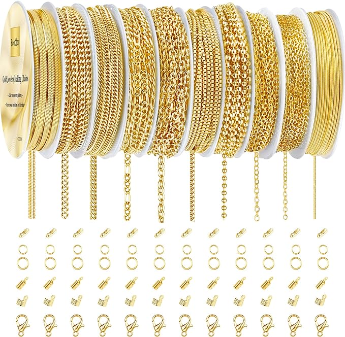 Ecoofor Gold Necklace Chains for Jewelry Making, 75.5 Feet 10 Rolls Jewelry by Ecoofor