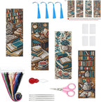 4PC Blue Bookshelf Counted Cross Stitch Bookmark Kit by Paintcolordiamondpainting