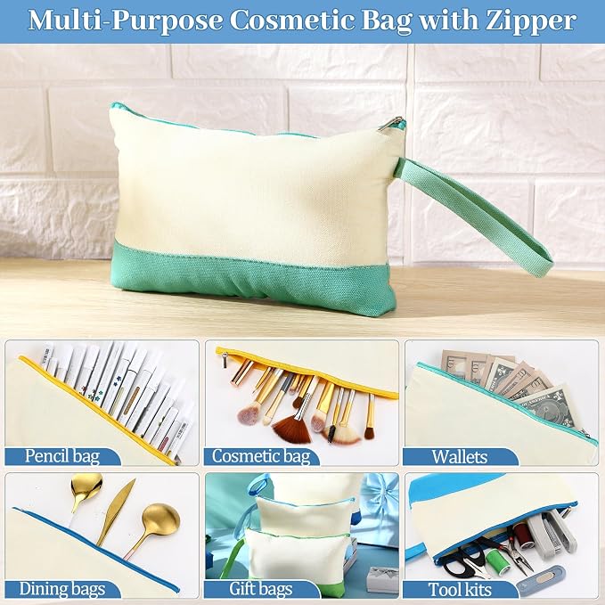 Silkfly 30 Pcs Cotton Canvas Makeup Bags Cosmetic Zipper Bags 10.2 x 5.5 x 2'' - Image 5