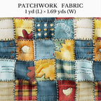 Patchwork Cotton Fabric Panel 61 x 36.6 Inches, Rustic Quilt Style Squares - Image 2
