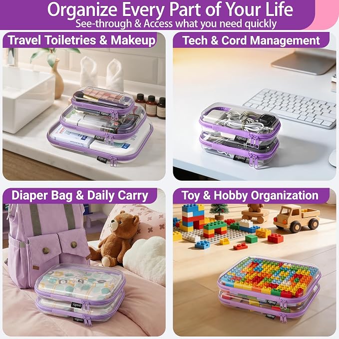YQBRAO 4-Pack Clear Diaper Bag Organizer Pouches, 1.2mm Ultra-Thick PET Travel - Image 3