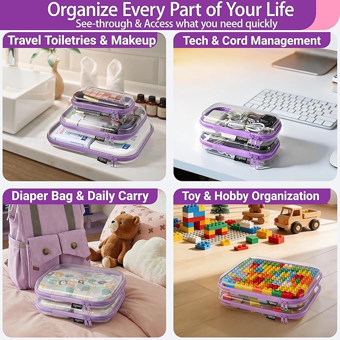 YQBRAO 3-Pack Large Clear Hard Shell Zipper Case, 1.2mm Ultra-Thick Rigid Toy & - Image 3