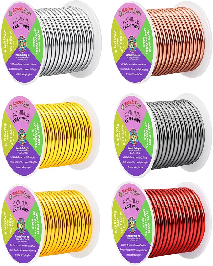 Mandala Crafts 8 GA Gray Copper Red Assorted Anodized Aluminum Craft Wire | 120 by MandalaCrafts