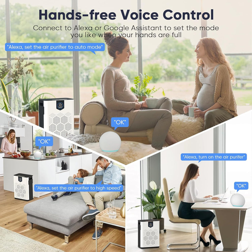 Smart Wifi Air Purifiers for Home Large Room Up to 3000 Ft², DAYETTE Air Cleaner with Washable Filters, Air Quality Monitor, 4 Fan & 22 dB Sleep Mode for Bedroom Living Room