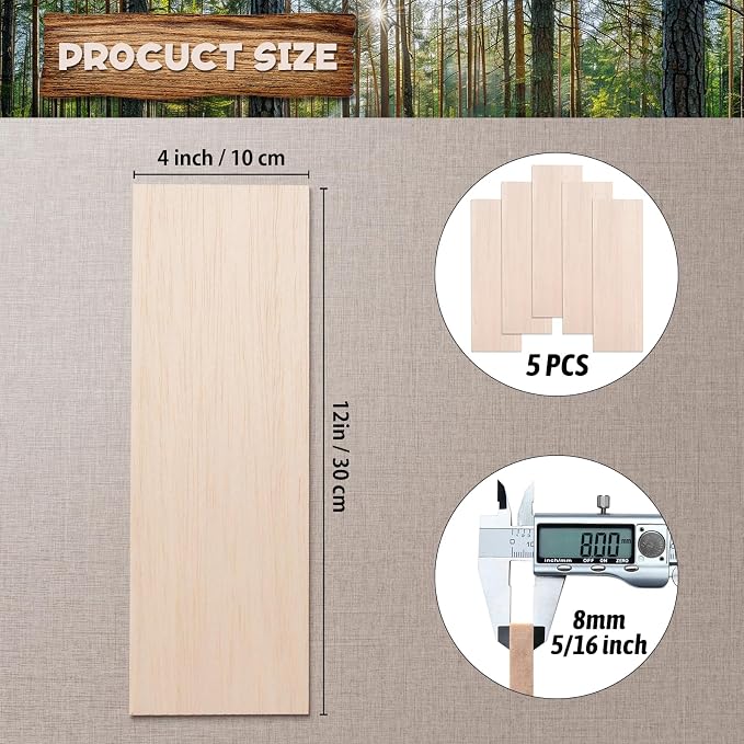 Balsa Wood Sheets 5/16" Thick, Unfinished Wooden Boards lumber forModeling - Image 3