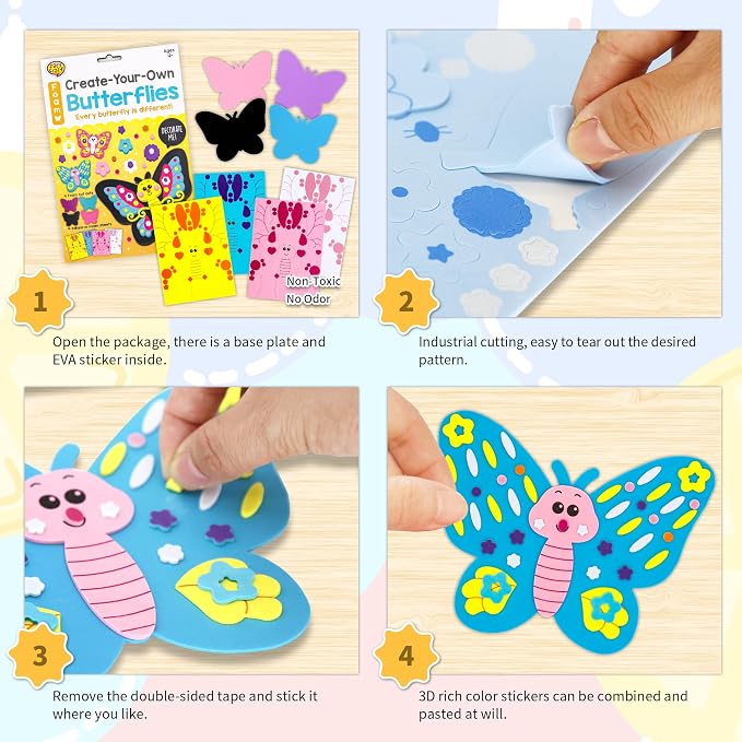 VKPI 4 Butterflies Foam Art Crafts Gift Kit, Creative Make Your Own Butterflies - Image 2