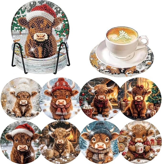 Axquilon 8 Pcs Christmas Diamond Art Coasters Kit by Axquilon