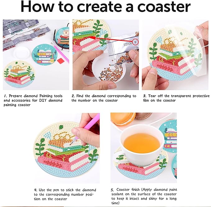 8 Pcs Book Diamond Art Coasters Kit - Image 7