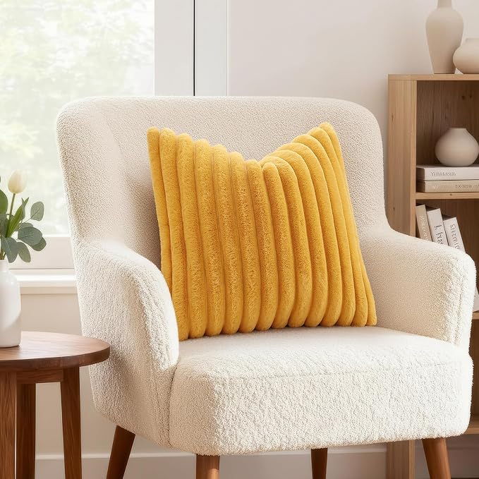 decorUhome Summer Cozy Faux Fur Throw Pillow Covers 18x18 Set of 2 Decorative - Image 4