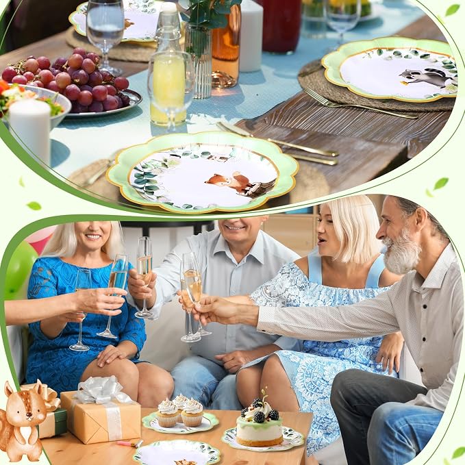 Funnymoom 60 Pcs 7 Inch Woodland Animals Baby Shower Paper Plates Woodland - Image 5