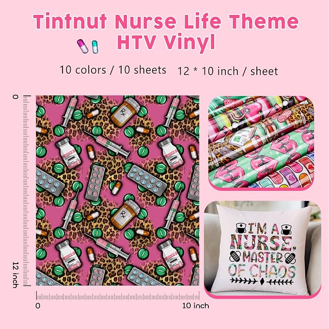 Tintnut Nurse Theme Heat Transfer Vinyl, 10 Sheets 12×10in Iron on Vinyl | - Image 2