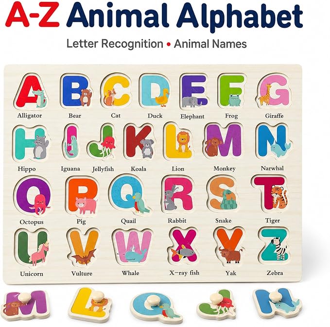 Wooden Peg Puzzles for Toddlers, 3 Pack Large Wooden Knob Puzzles for Ages 3-5 - Image 3