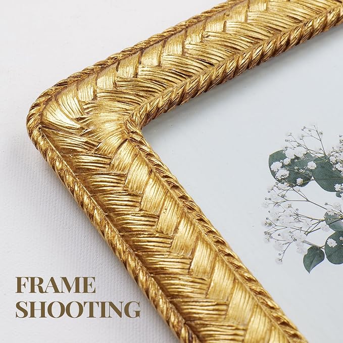 Cuspin 5x7 Gold Picture Frame, Ornate Decorative Rattan Resin Photo Frame - Image 4