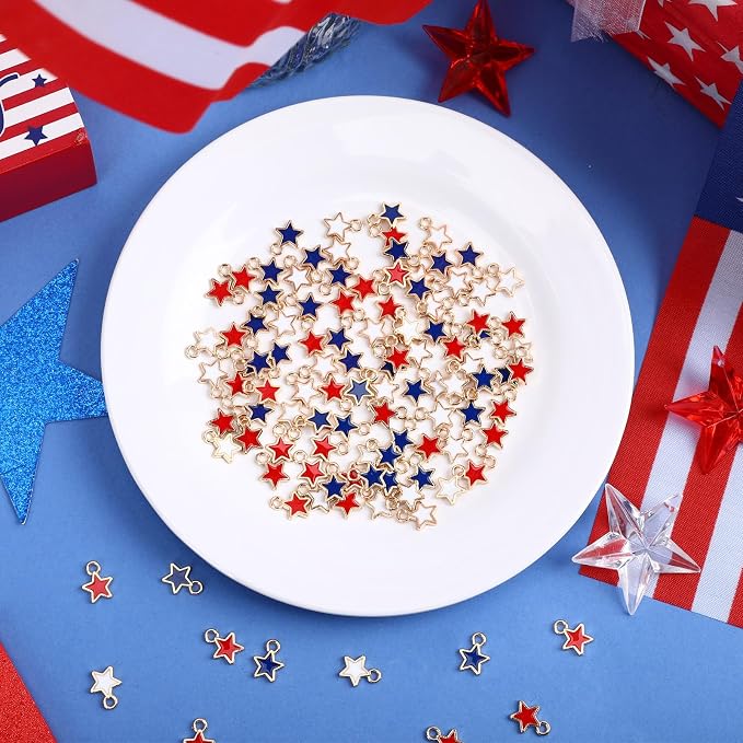 MARFOREVER 120 Pcs Patriotic Red White Blue Star Charms, 4th of July Charm - Image 2