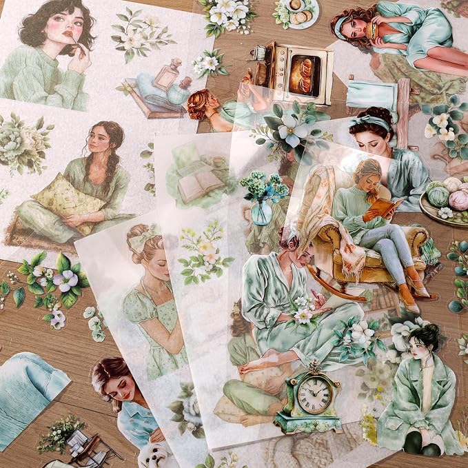 Auguro Scrapbooking Stickers 20 Sheets Pre-Cut 120 washi Stickers PET People - Image 7