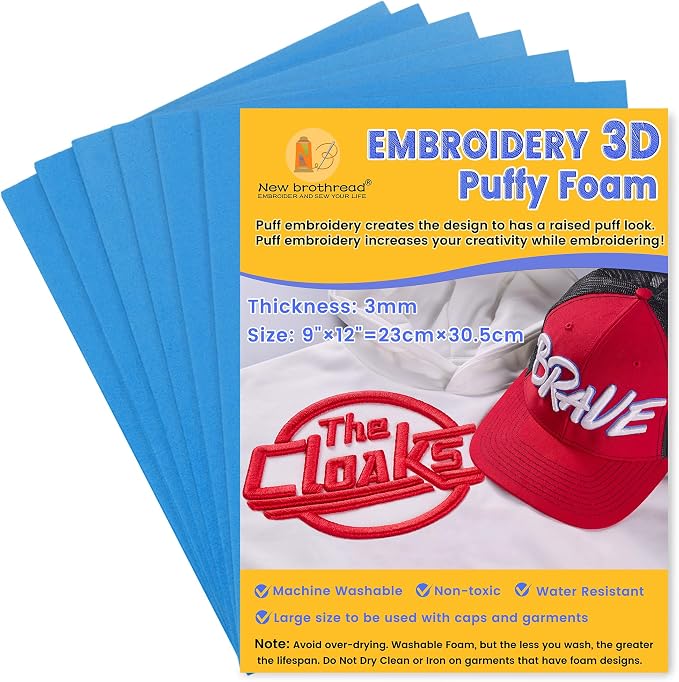 New brothread - 16 Options- 6PCS Embroidery Puffy Foam 9″x12″ Large Size 3MM by Newbrothread