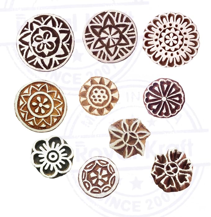 Henna Print Stamps Classy Small Round Shape Wooden Blocks Htag2155 - Image 2