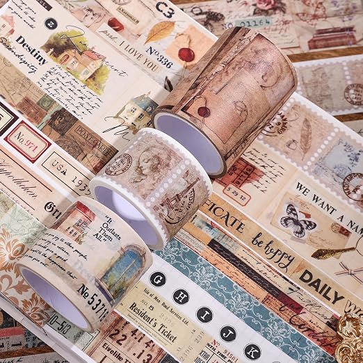 34 Rolls Vintage Washi Tape Set, Letter Map Stamp Stripe Literature Art - Image 6