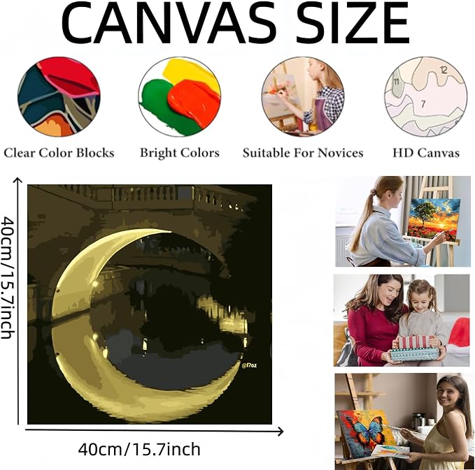 Painting by Numbers Kit for Adults Beginner, Night Bridge Moon Paint by Numbers - Image 6